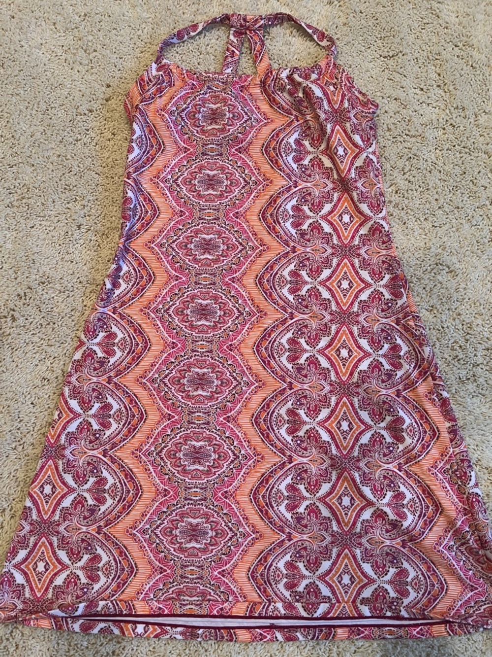 Prana Pink and Orange Geometric Halter Midi Dress